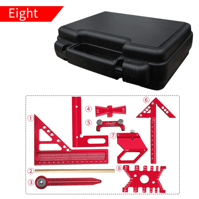 Woodworking Carpenter - 木工用アルミ製直角定規キット（ボックス付き）精密大工用クイックスプライシング計画・レイアウトツール、スクライブ定規、ハンドツール