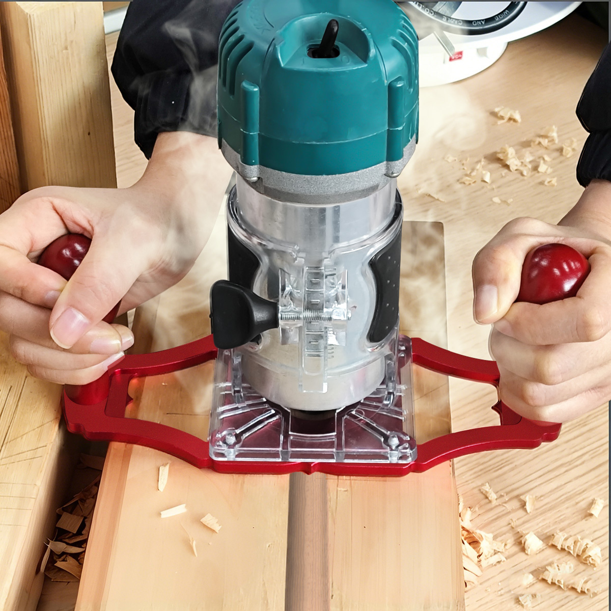 Woodworking And Carpentry - ハンドルとセンターラインポインター付きルーターベース、フリップ式木工トリマー加工ベース（溝加工、彫刻、大工仕事用）