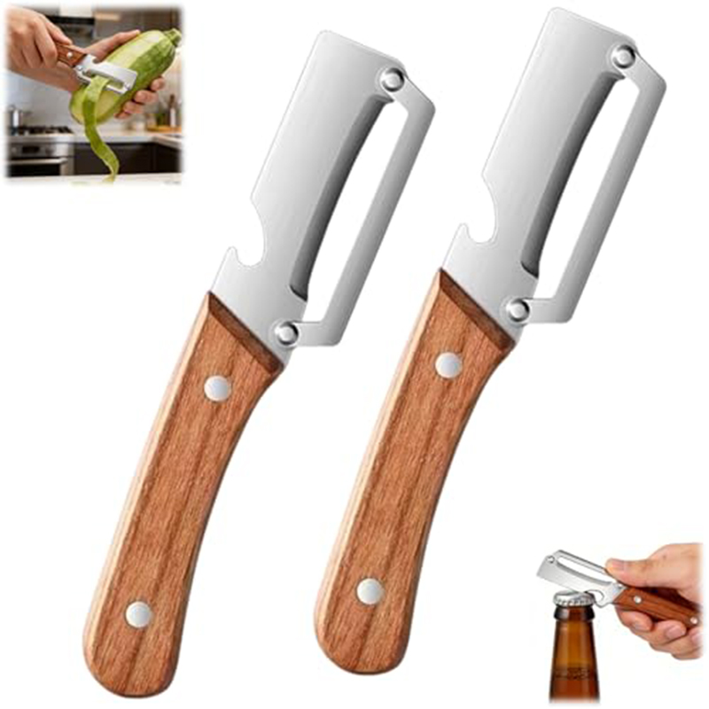 Woodworking Hobby - ステンレス製キッチンピーラー 木製ハンドル付き野菜ピーラー 果物や野菜の皮むき・スライス用 キッチンツール