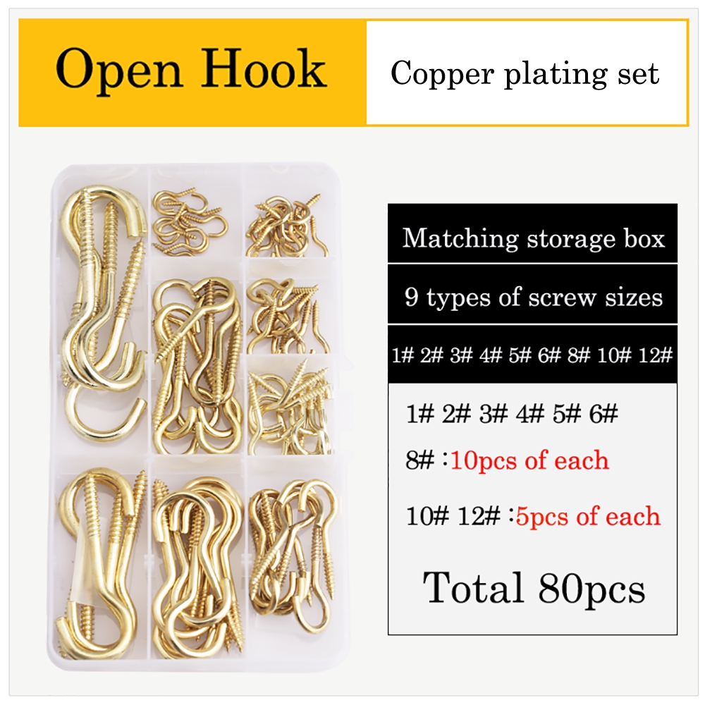 Woodworking Questions - リング型クエスチョンマークフック、クローズドシープアイフック、木材固定用セルフタッピングネジセット、スチール製、青色亜鉛メッキ、銅メッキ