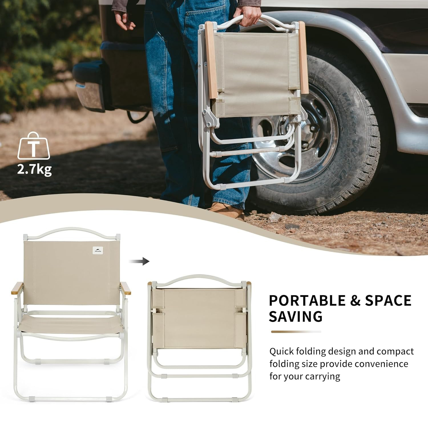 Naturehike ポータブルキャンプチェア 木製アームレ - Woodworking Outdoor Furniture のレビューと価格